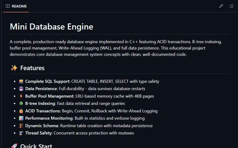 Mini Database Engine C++